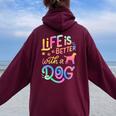 Cavador Life Is Better With My Dog Mom Dad Women Oversized Hoodie Back Print Maroon