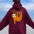 Cute Sloth Fall Leaves Thanksgiving For Girls Autumn Women Oversized Hoodie Back Print Maroon