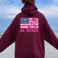 Er Nurse American Cancer Flag Cancer Warrior Pink Ribbon Women Oversized Hoodie Back Print Maroon