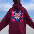Eurasian Lynx Animal Roses Flower Pattern Graphic Women Oversized Hoodie Back Print Maroon