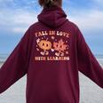 Fall In Love With Learning Fall Teacher Thanksgiving Retro Women Oversized Hoodie Back Print Maroon