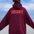 Friant California Souvenir Trip College Style Red Text Women Oversized Hoodie Back Print Maroon