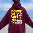 Never Underestimate A Girl With A French Horn Women Oversized Hoodie Back Print Maroon