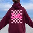Girl Retro Dolly First Name Personalized Groovy Birthday Women Oversized Hoodie Back Print Maroon