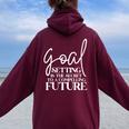 Goal Setting Is The Secret Motivational Quotes Women Oversized Hoodie Back Print Maroon