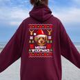 Goldendoodle Santa Hat Ugly Christmas Sweater Holiday Women Oversized Hoodie Back Print Maroon
