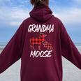 Grandma Moose Red Plaid Buffalo Matching Family Pajama Women Oversized Hoodie Back Print Maroon