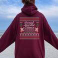 Great Auntie Claus Ugly Christmas Sweater Pajamas Women Oversized Hoodie Back Print Maroon