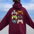 Halloween Gaming Controllers Skeleton Witch Zombie Mummy Women Oversized Hoodie Back Print Maroon