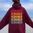 Herkimer County New York Rainbow Text Women Oversized Hoodie Back Print Maroon