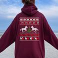 Ho Horses Xmas Ugly Christmas Sweater Equestrian Women Oversized Hoodie Back Print Maroon