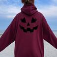 Jack O Lantern Eyelashes Pumpkin Face Halloween Girls Women Oversized Hoodie Back Print Maroon