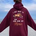 I Just Want To Drink Wine And Ride My Horse Women Oversized Hoodie Back Print Maroon