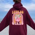 Let's Go Girls Retro Rainbow Cowgirl Disco Bachelorette Women Oversized Hoodie Back Print Maroon