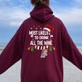 Most Likely To Drink All The Wine Family Christmas Pajamas Women Oversized Hoodie Back Print Maroon