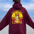 Llama Never Underestimate A Woman With A Llama Women Oversized Hoodie Back Print Maroon