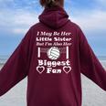 I May Be Her Little Sister Biggest Fan Volleyball Women Oversized Hoodie Back Print Maroon