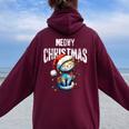 Meow Christmas Cat Mom Cat Dad Christmas Cat Women Oversized Hoodie Back Print Maroon
