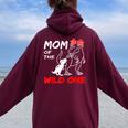Mom Of The Wild One Mamasaurus Dinosaur T-Rex Women Oversized Hoodie Back Print Maroon