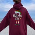 The Nana Elf Matching Family Christmas Grandma Women Oversized Hoodie Back Print Maroon