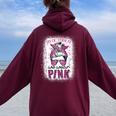 In October We Wear Pink Messy Bun Pink Leopard Breast Cancer Women Oversized Hoodie Back Print Maroon