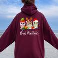 Owl Lover Christmas Owls Ugly Christmas Sweater Women Oversized Hoodie Back Print Maroon