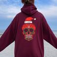 Sugar Skull Santa Hat Mexican Christmas Xmas Pj Women Oversized Hoodie Back Print Maroon