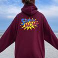 Super Mom Distressed Comic Mother Wife Women Oversized Hoodie Back Print Maroon