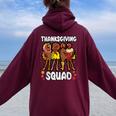 Thanksgiving Squad Turkey Fall Autumn Girls Women Oversized Hoodie Back Print Maroon