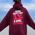 Never Underestimate A Girl With A Skateboard Women Oversized Hoodie Back Print Maroon