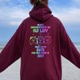 Never Underestimate An Old Lady Who Loves Cats Born In July Women Oversized Hoodie Back Print Maroon