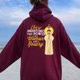 Never Underestimate A Woman With A Rosary Blessed Mary Women Oversized Hoodie Back Print Maroon