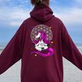 Unicorn Zen Yoga Buddha Meditation Magical Girls Women Oversized Hoodie Back Print Maroon Unicorn Zen Yoga Buddha Meditation Magical Girls Women Oversized Hoodie Back Print Maroon