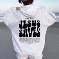 Good News Jesus Saves John 316-17 Christian Word On Back Women Oversized Hoodie Back Print White