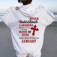 January Never Underestimate A Grandma Covered By The Blood Women Oversized Hoodie Back Print White