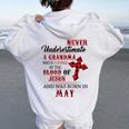May Never Underestimate A Grandma Covered By The Blood Women Oversized Hoodie Back Print White