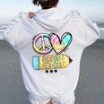 Peace Love Second Grade Tie-Dye Student Teacher Women Oversized Hoodie Back Print White