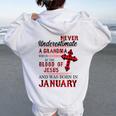 Never Underestimate A Grandma Blood Of Jesus January Women Oversized Hoodie Back Print White