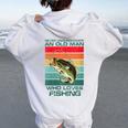 Never Underestimate A Old Man Who Loves Fishing Bass Vintage Women Oversized Hoodie Back Print White