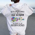 Never Underestimate An Old Woman With A Guitar And Dogs Women Oversized Hoodie Back Print White