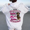 Never Underestimate An Old Woman Who Loves Wine & Dachshunds Women Oversized Hoodie Back Print White