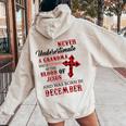 December Never Underestimate A Grandma Covered By The Blood Women Oversized Hoodie Back Print Sand