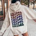 Girl Taylor Retro First Name Personalized Groovy Birthday Women Oversized Hoodie Back Print Sand