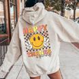 Happy Thanksgiving Retro Smile Face Fall Autumn Women Oversized Hoodie Back Print Sand