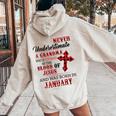 January Never Underestimate A Grandma Covered By The Blood Women Oversized Hoodie Back Print Sand