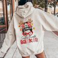 Messy Bun Hair- Christmas Tree-Santa's Favorite Banker Women Oversized Hoodie Back Print Sand