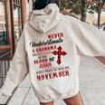 November Never Underestimate A Grandma Covered By The Blood Women Oversized Hoodie Back Print Sand