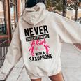 Never Underestimate A Girl With A Saxophone Idea Women Women Oversized Hoodie Back Print Sand