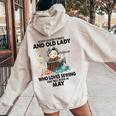 Never Underestimate Old Lady Loves Sewing & Born In May Women Oversized Hoodie Back Print Sand