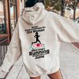 Never Underestimate An Old Woman Who Loves Running June Women Oversized Hoodie Back Print Sand